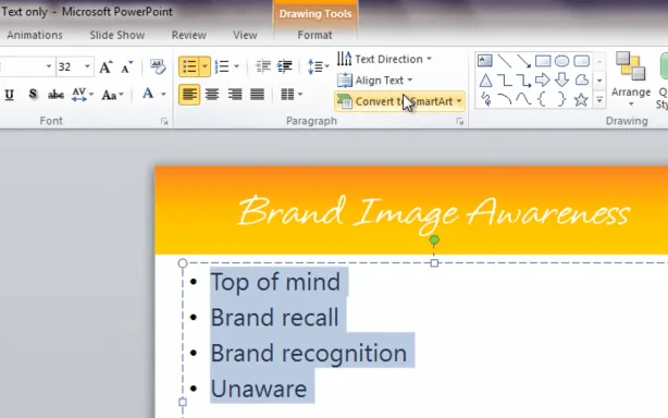 Click to convert text into SmartArt graphics