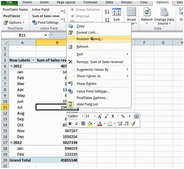 Changing the number format