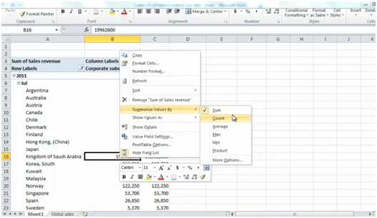 Click Summarize Values By Count