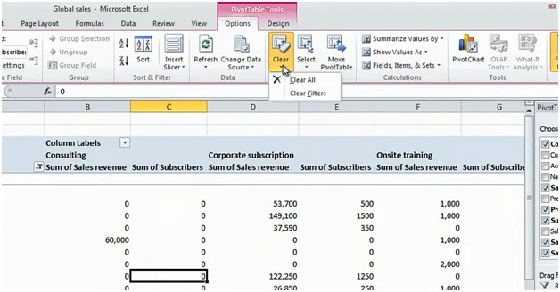 Removing filters and fields