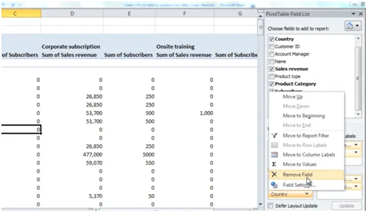 Click the drop down arrow and select “Remove field