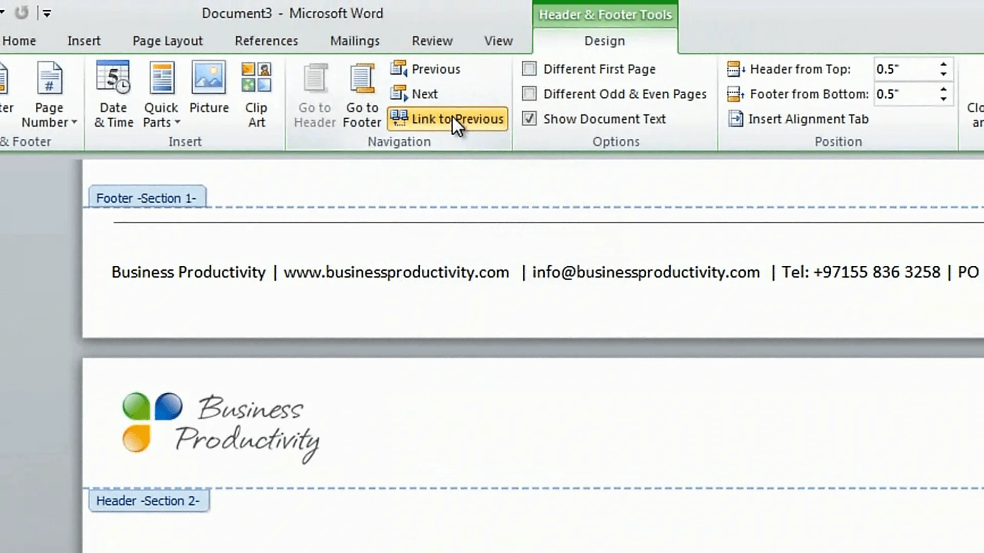 Click Link to Previous