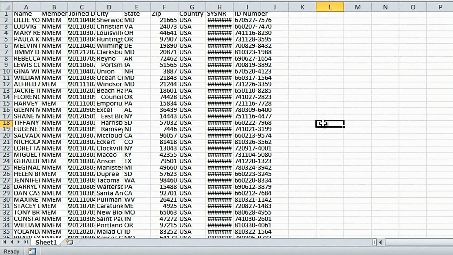 Changing column and row size