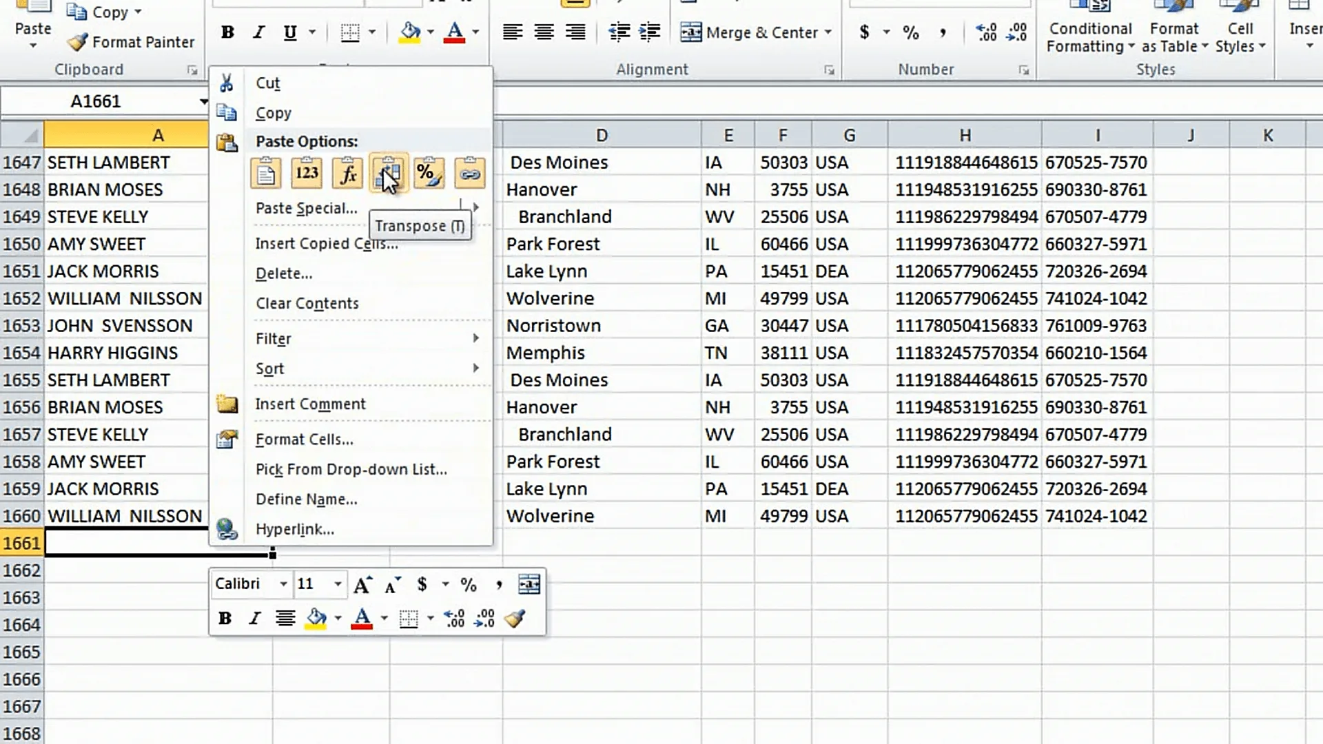 Transposing Data