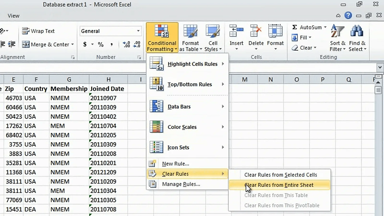Remove conditional formatting