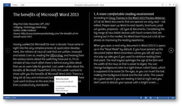Read Mode in Word 2013