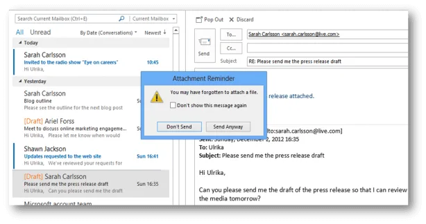 Attachment Reminder in Outlook 2013