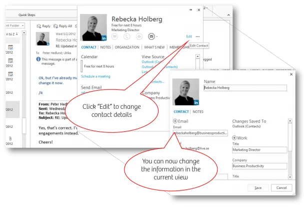 Edit contact information in Outlook 2013