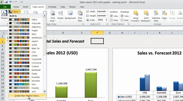 Change the theme colors in Microsoft Excel 2010