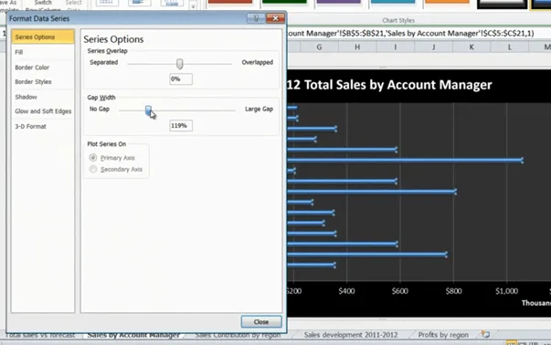 Change the gap in your bar charts in Microsoft Excel 2010