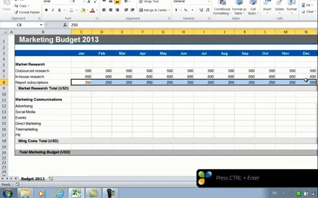 Speed up budgeting using simple formulas