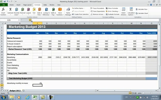 Speed up budgeting using simple formulas