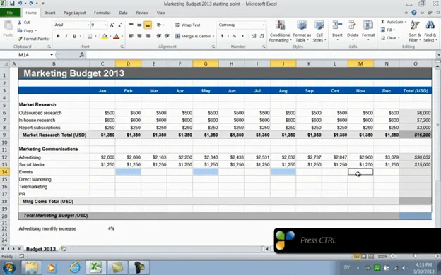 Speed up budgeting using simple formulas
