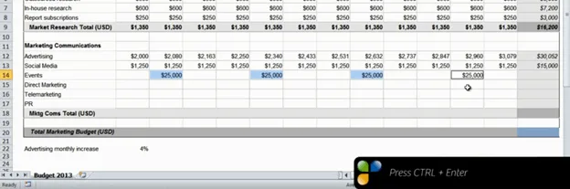 Speed up budgeting using simple formulas