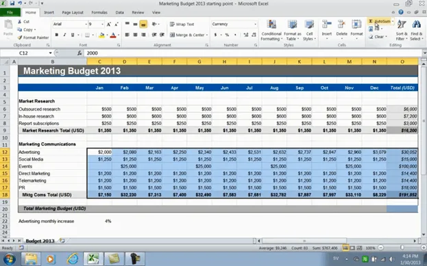 Speed up budgeting using simple formulas