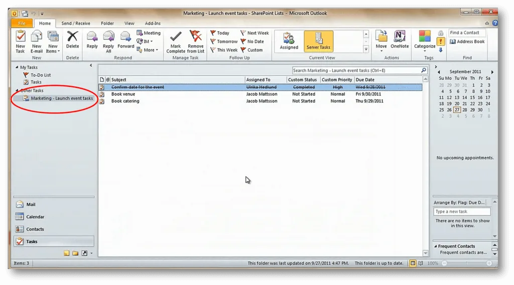 SharePoint Team Task list in Outlook