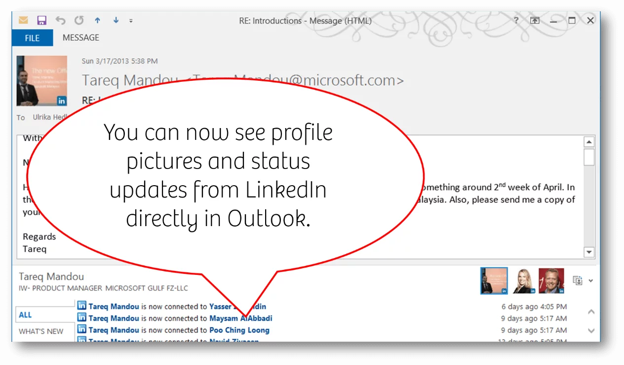A richer LinkedIn integration with Outlook 2013