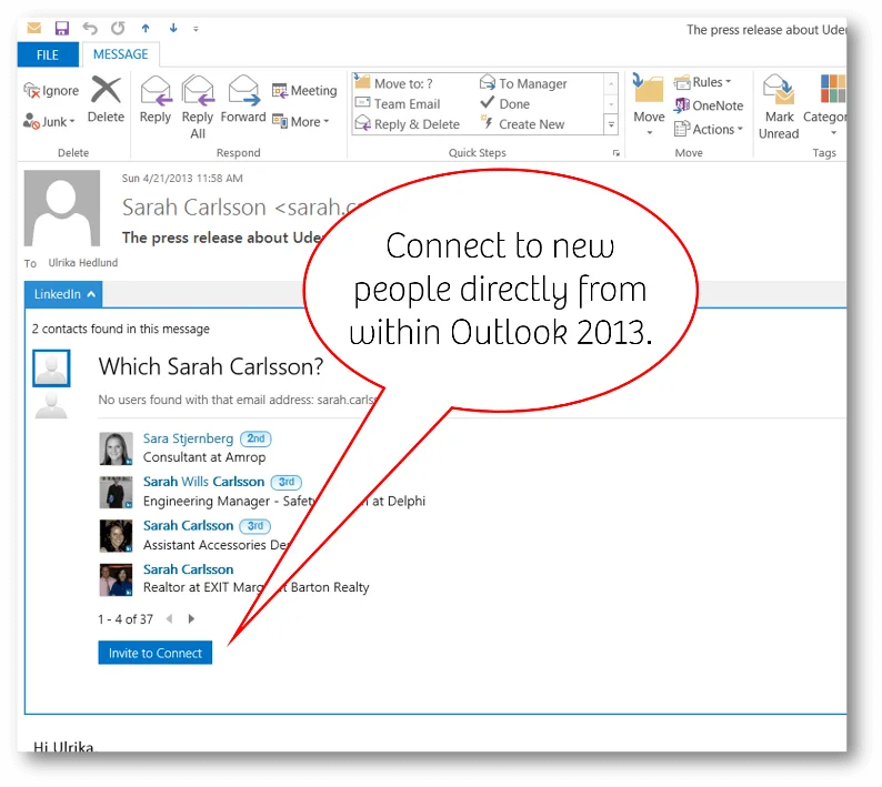 A richer LinkedIn integration with Outlook 2013