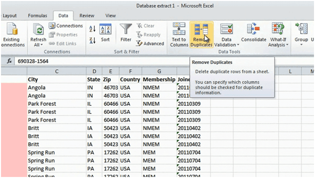 How to remove duplicate rows in a spreadsheet using Microsoft Excel 2010