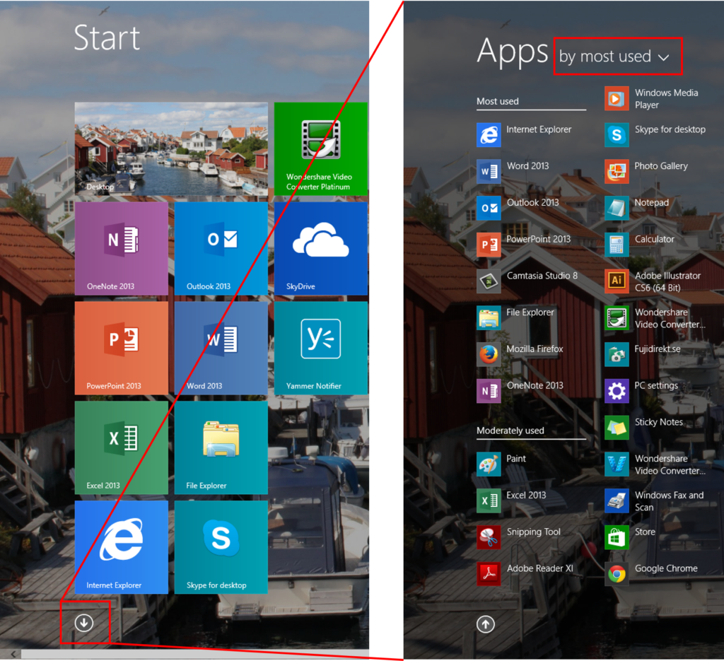 Apps view in Windows 8.1