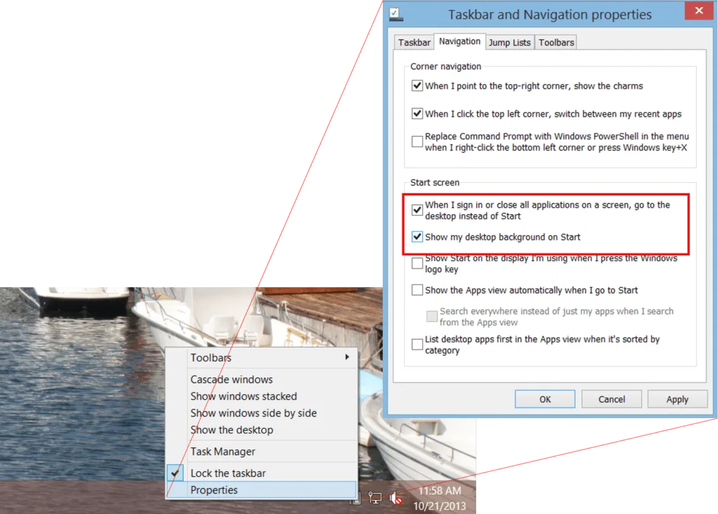 Desktop settings in Windows 81