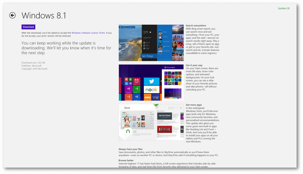 Windows 8.1 in the WIndows Store