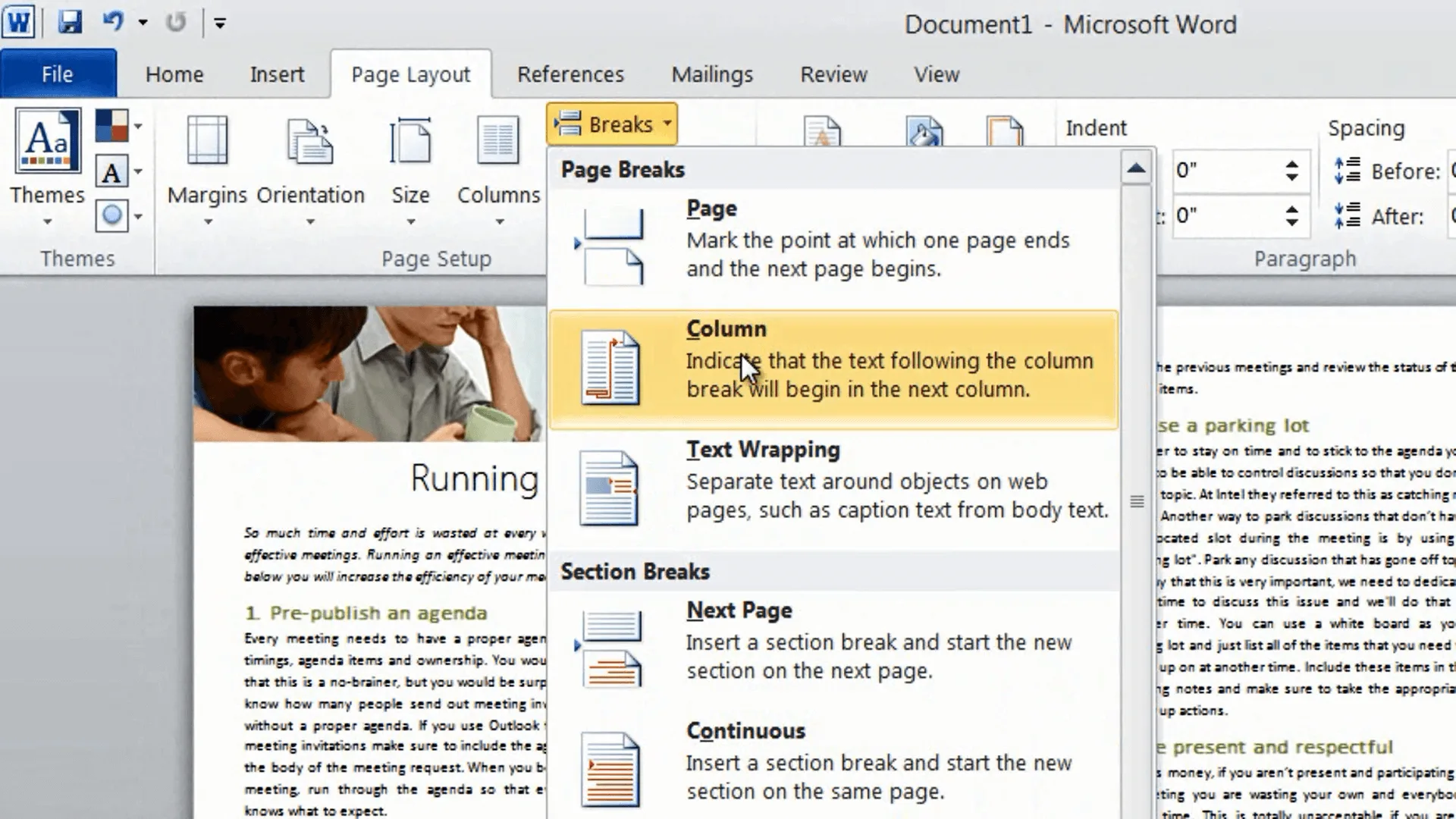 How to format text into two columns in Word 2010