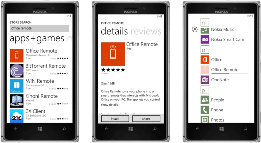 Install Office Remote Present using your mobile phone with Office Remote