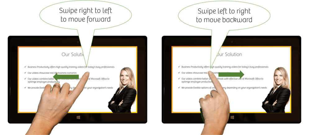 Swipe to move forwards or backwards in your presentation
