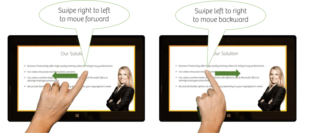 Swipe to move forwards or backwards in your presentation