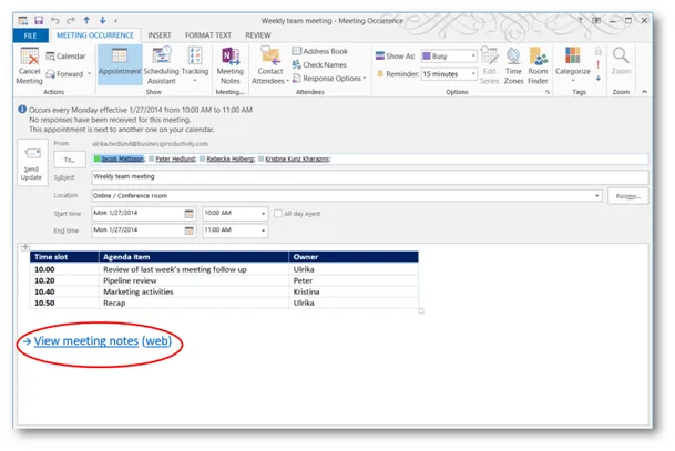 How to effectively use OneNote 2013 shared meeting notes