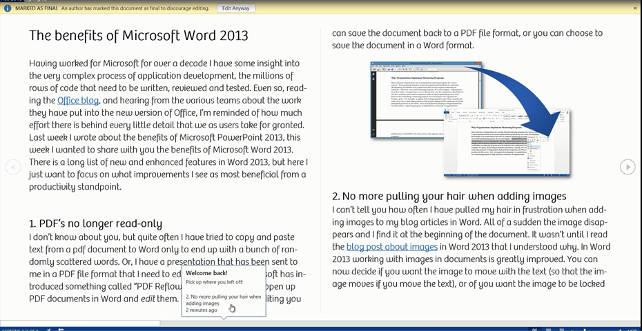 Highlights of Word 2013