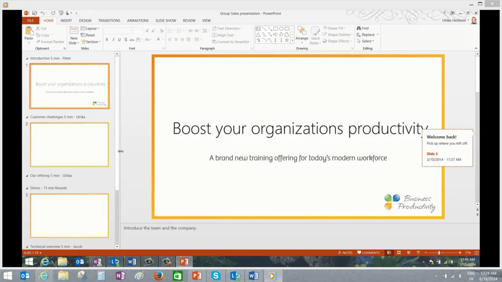PowerPoint 2013 remembers where you left off