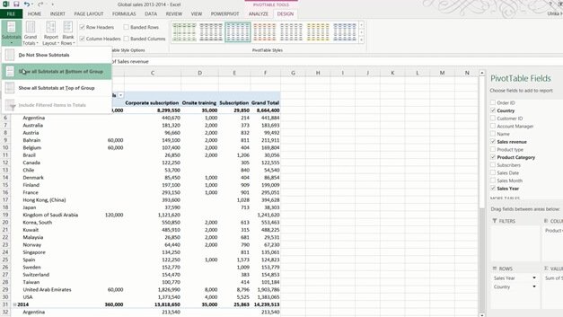 Analyze data in a PivotTable