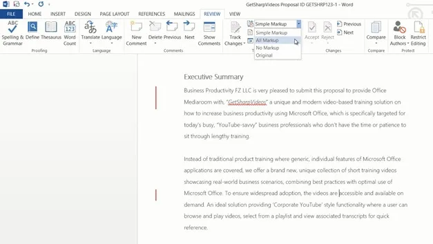 Review a document using Track Changes