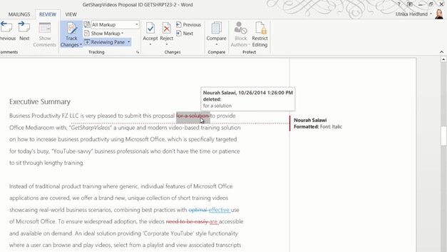 Review a document using Track Changes