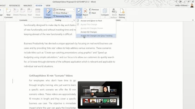 Review a document using Track Changes