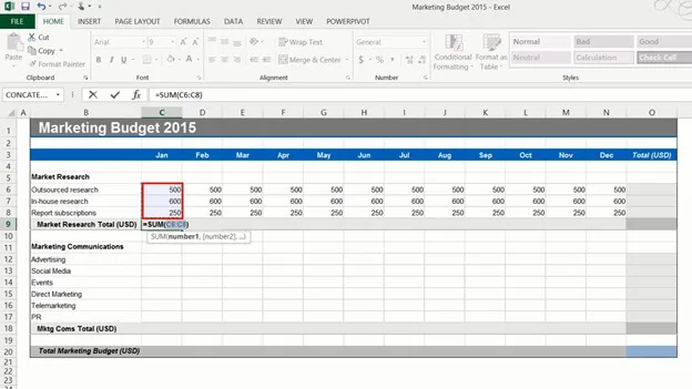Use formulas to fill out a budget