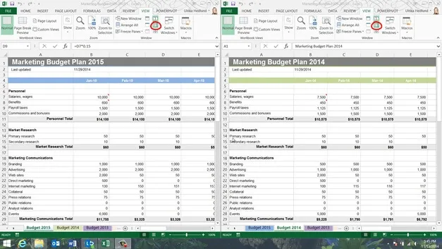 How to compare worksheets side by side