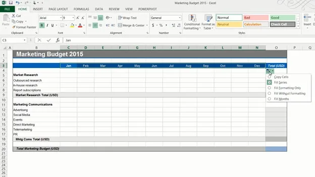 Use formulas to fill out a budget