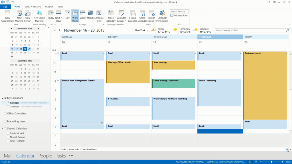 Tasks in calendar view