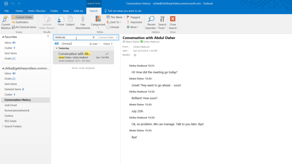 Conversation History in Outlook