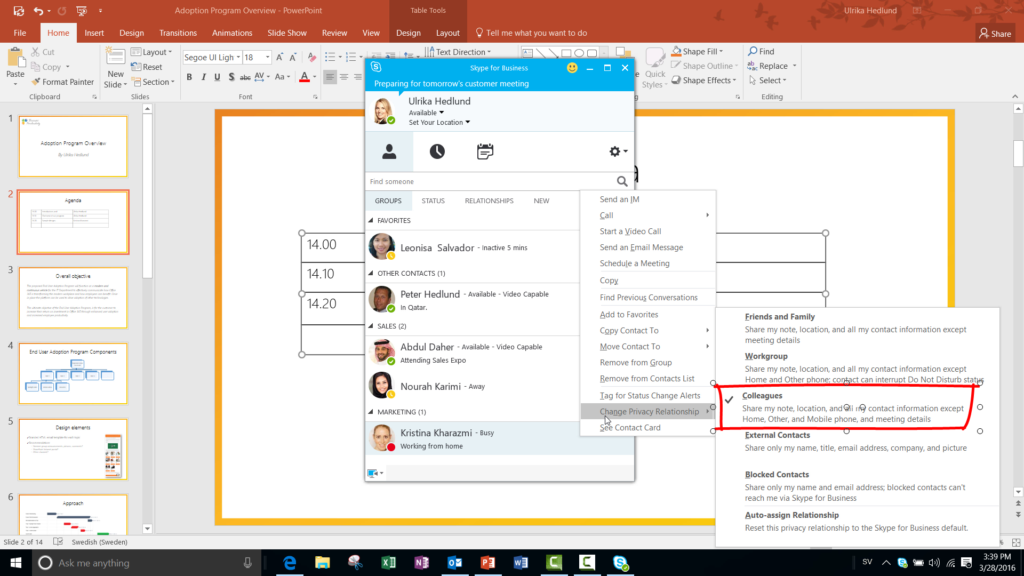 Permission setting in Skype for Business