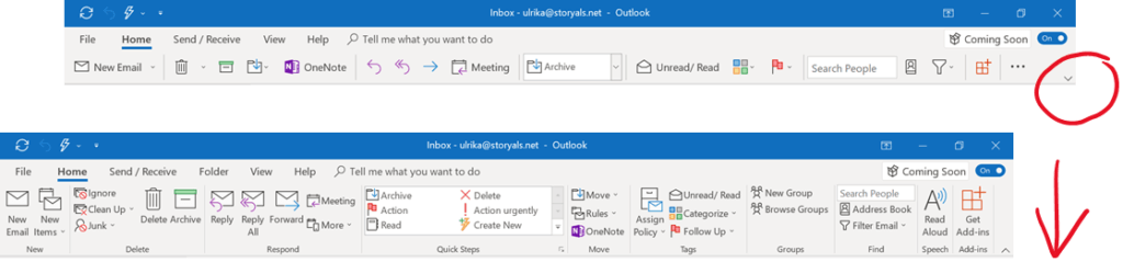 Expand ribbon - Outlook | © Business Productivity
