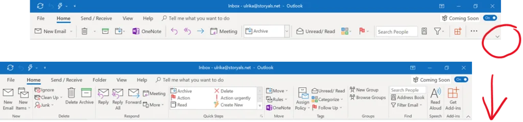 Expand ribbon - Outlook | © Business Productivity