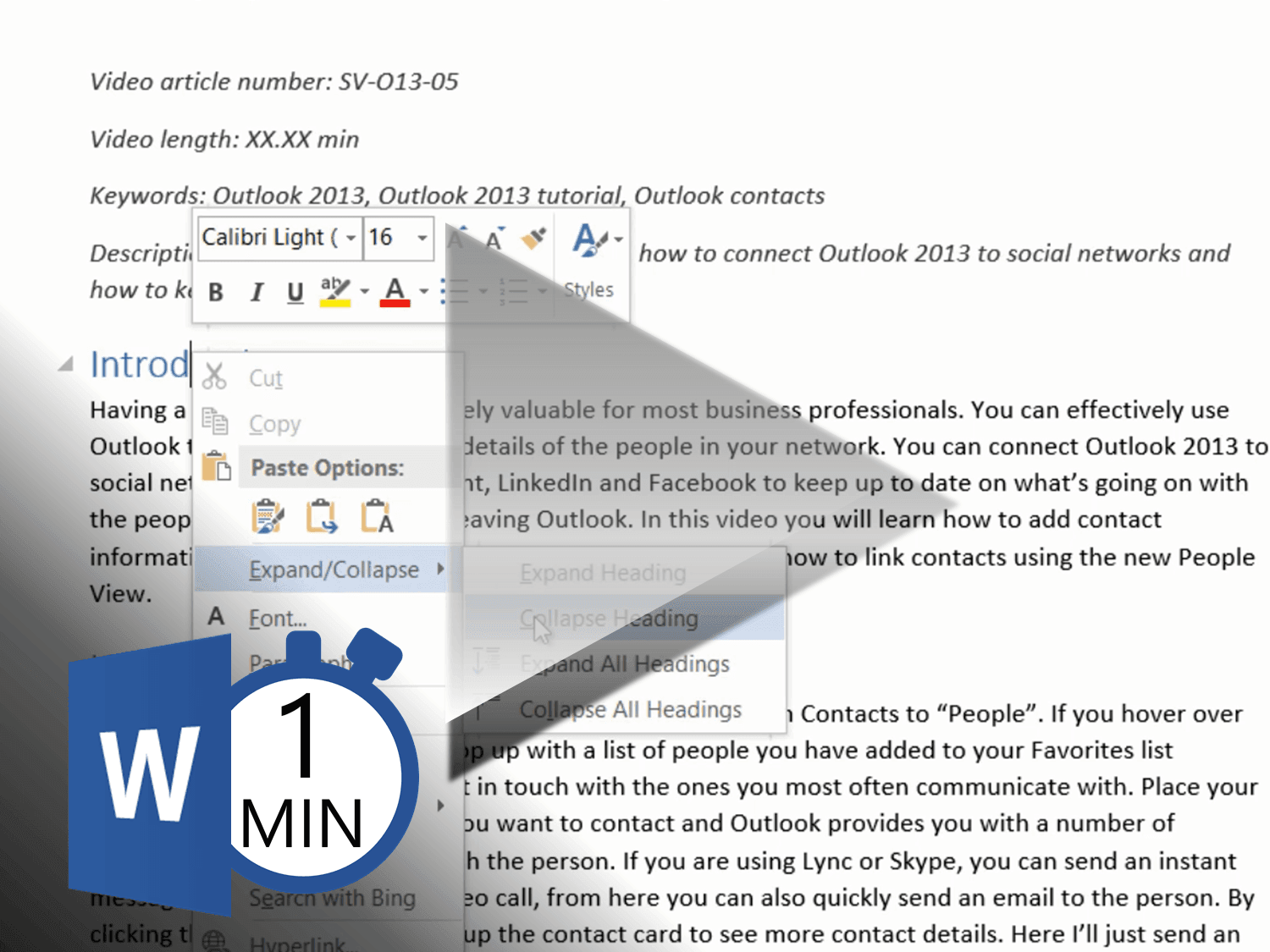 How to expand and collapse paragraphs in Word 2013